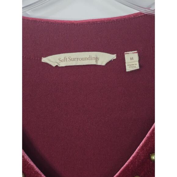 SOFT SURROUNDINGS Adornment Tunic Medium Red With Velvet Neckline Embellished - Picture 6 of 8